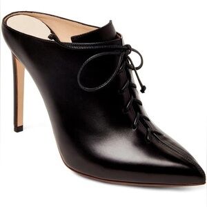 LEBE Black Leather Pointed Toe Lace-Up Mule Heels | Size 9.5 (EU 40)